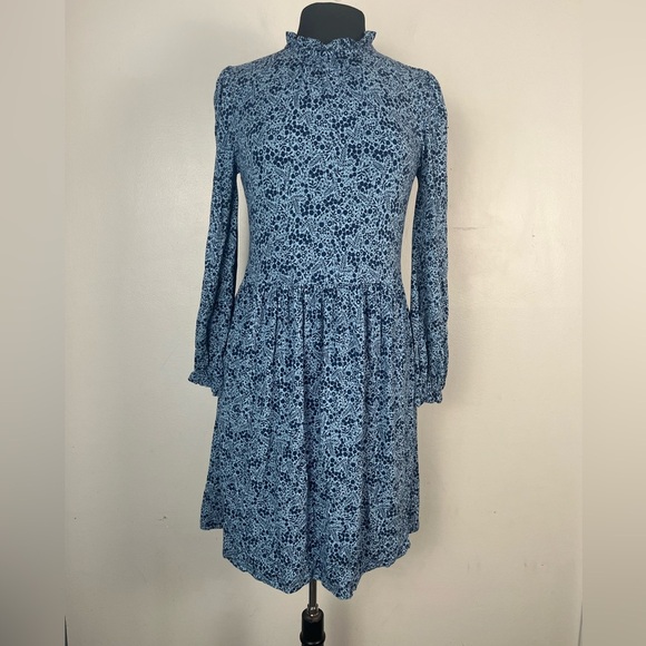Boden Clara Dress Women 8 Petite Modest Long Sleeve Jersey Blue Floral Pockets - Picture 9 of 9